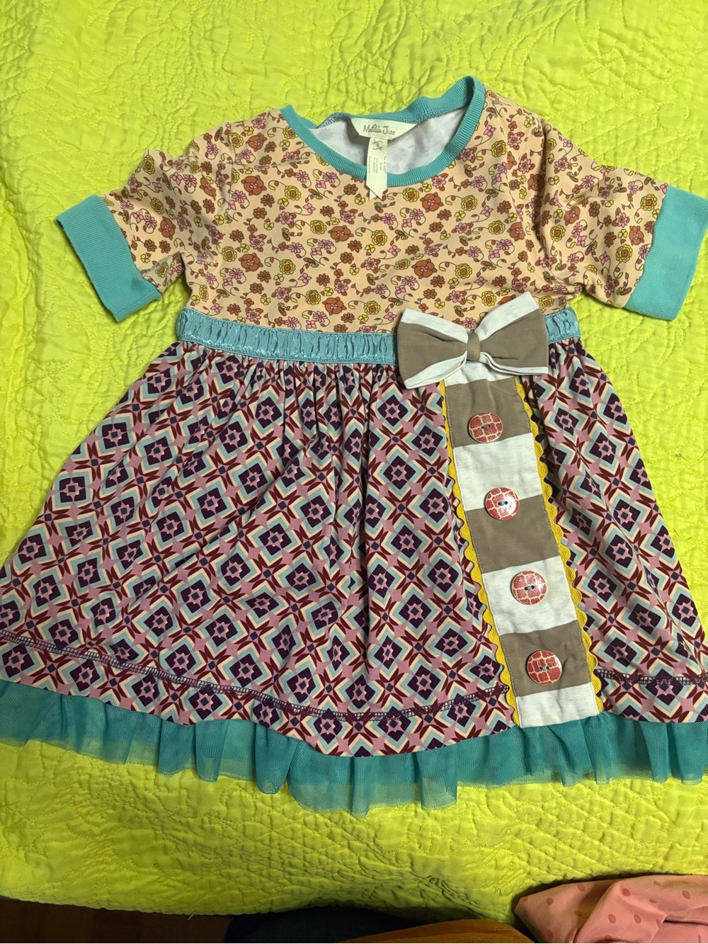 Matilda JaneTeal & Pink Patterned Girls Top/Tunic